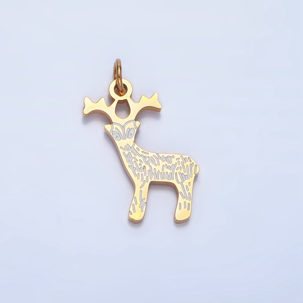 Stainless Steel White Enamel Reindeer Stag Christmas Holiday Charm | P1493