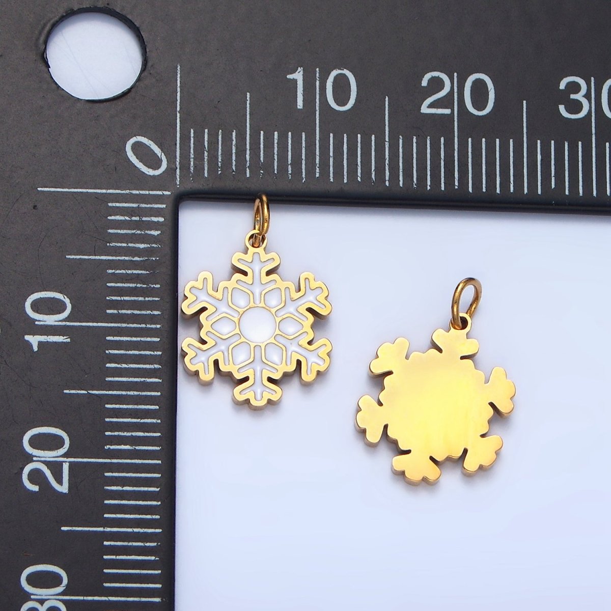 Stainless Steel White Enamel Snowflake Weather Holiday Charm | P1519