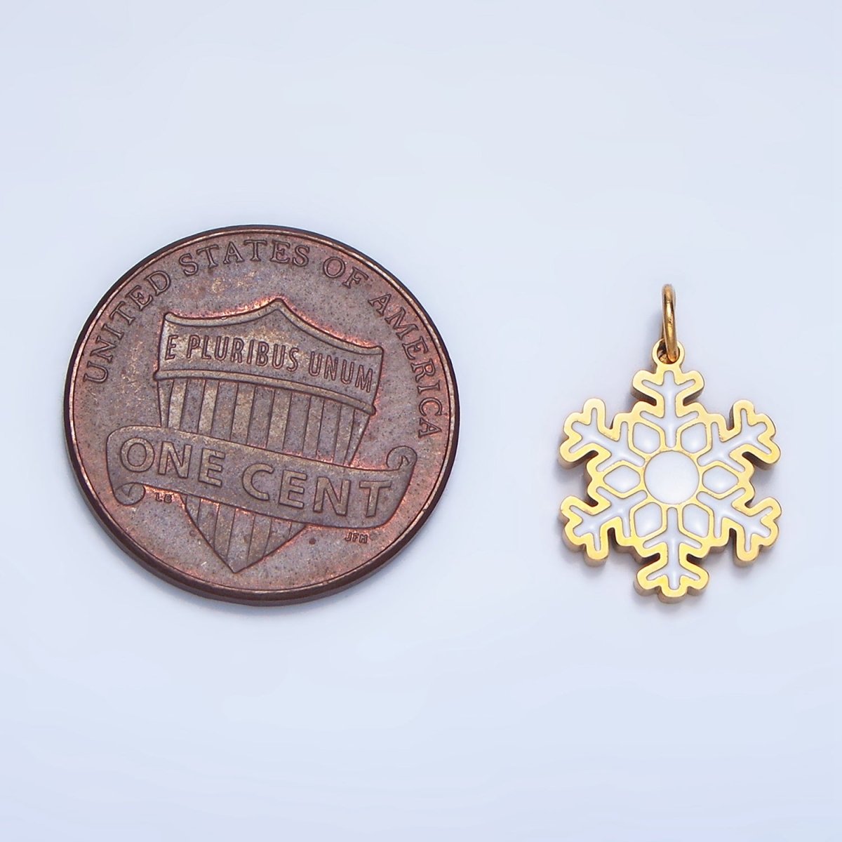Stainless Steel White Enamel Snowflake Weather Holiday Charm | P1519