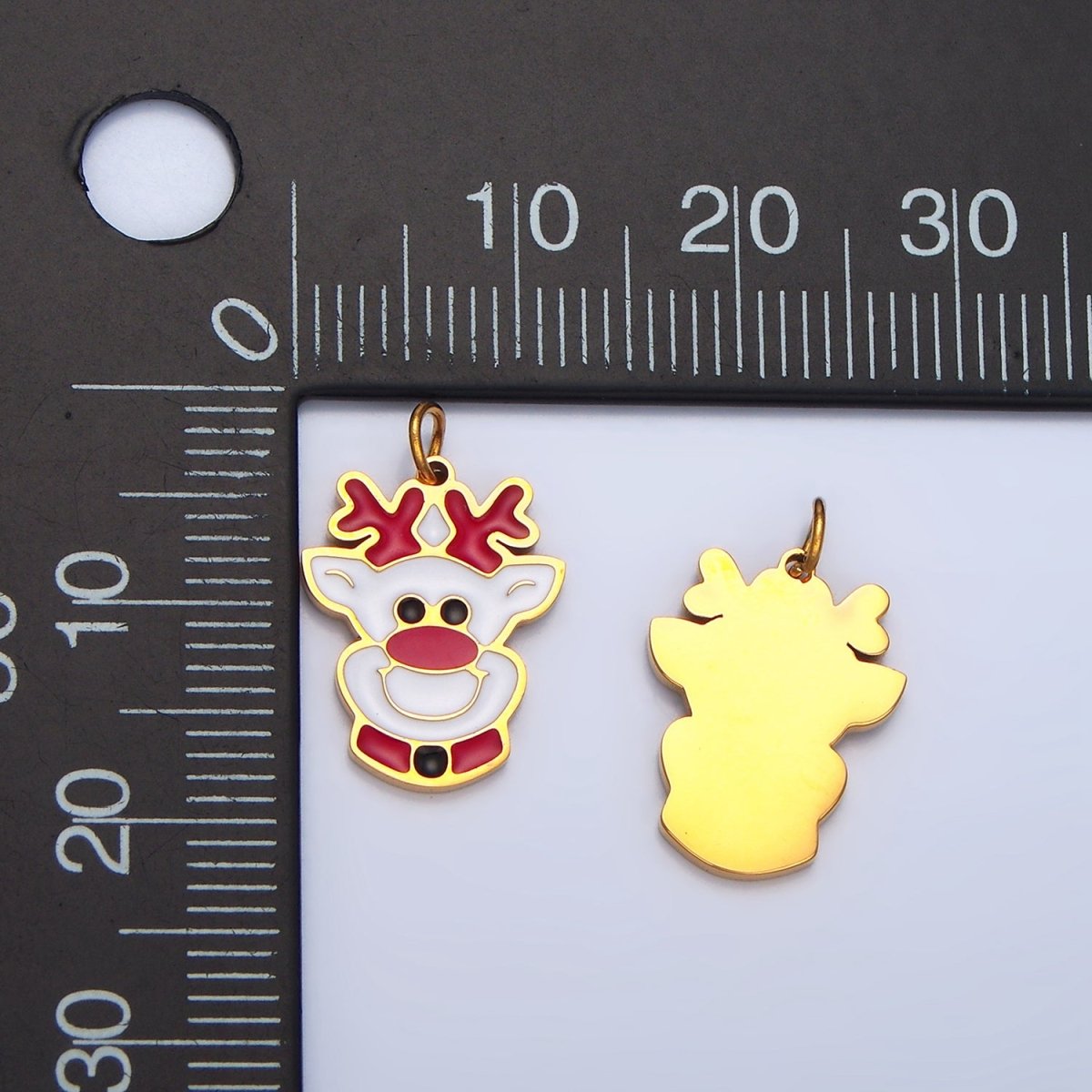 Stainless Steel White Reindeer Animal Enamel Holiday Charm | P1307