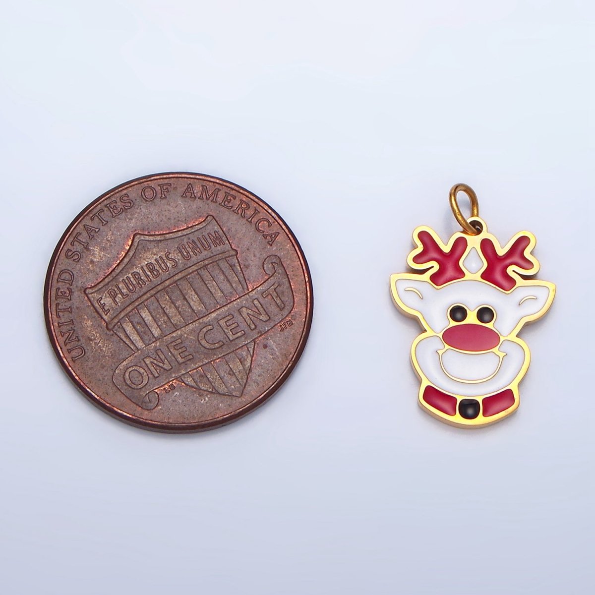 Stainless Steel White Reindeer Animal Enamel Holiday Charm | P1307