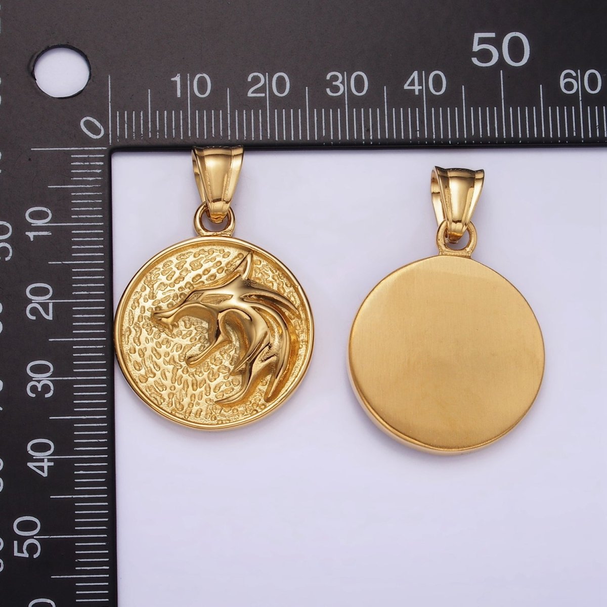 Stainless Steel Wolf Charms Medallion Coin Pendant in Gold | P1434
