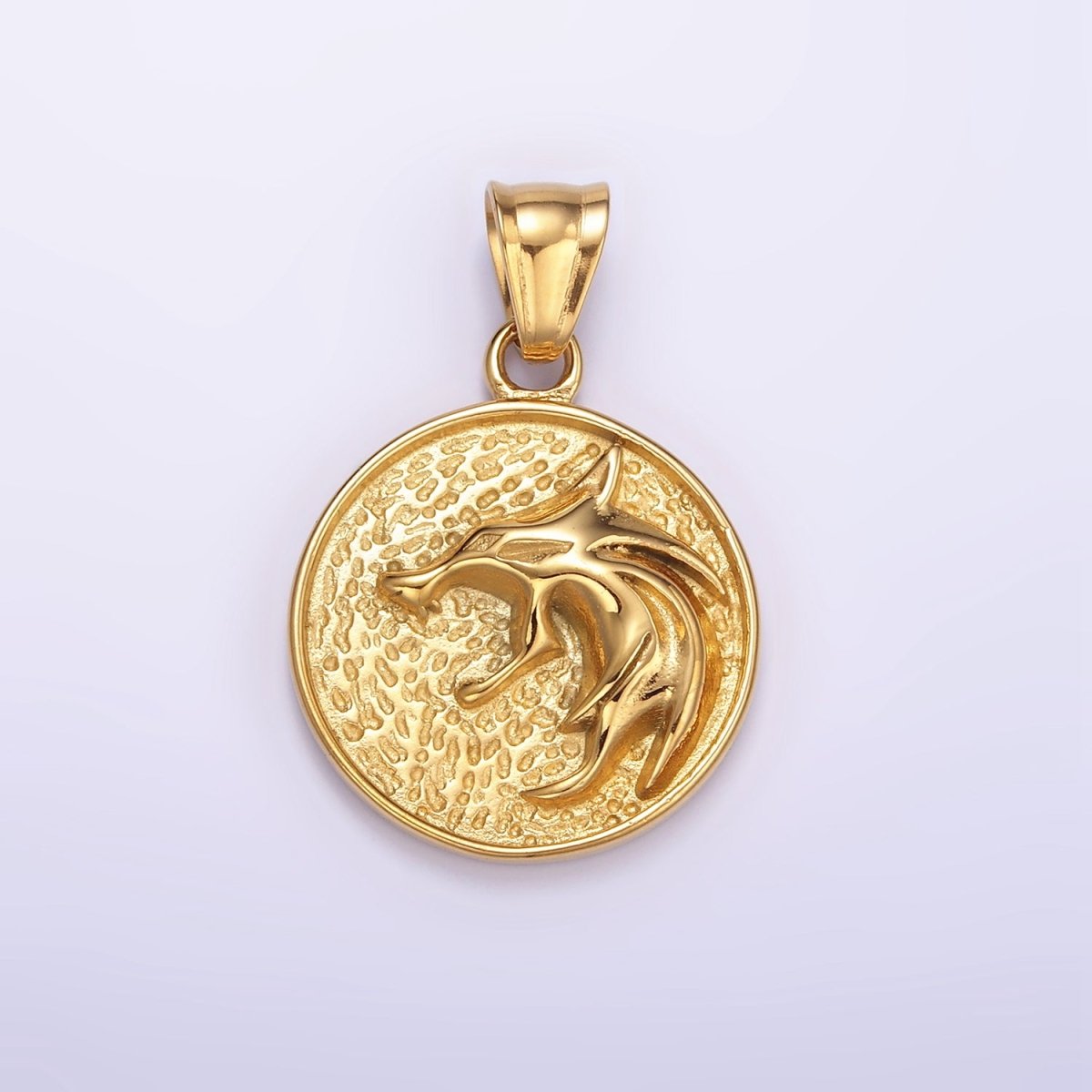Stainless Steel Wolf Charms Medallion Coin Pendant in Gold | P1434