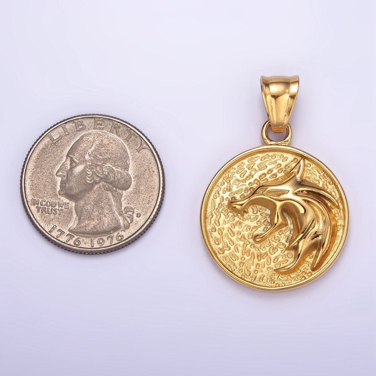 Stainless Steel Wolf Charms Medallion Coin Pendant in Gold | P1434