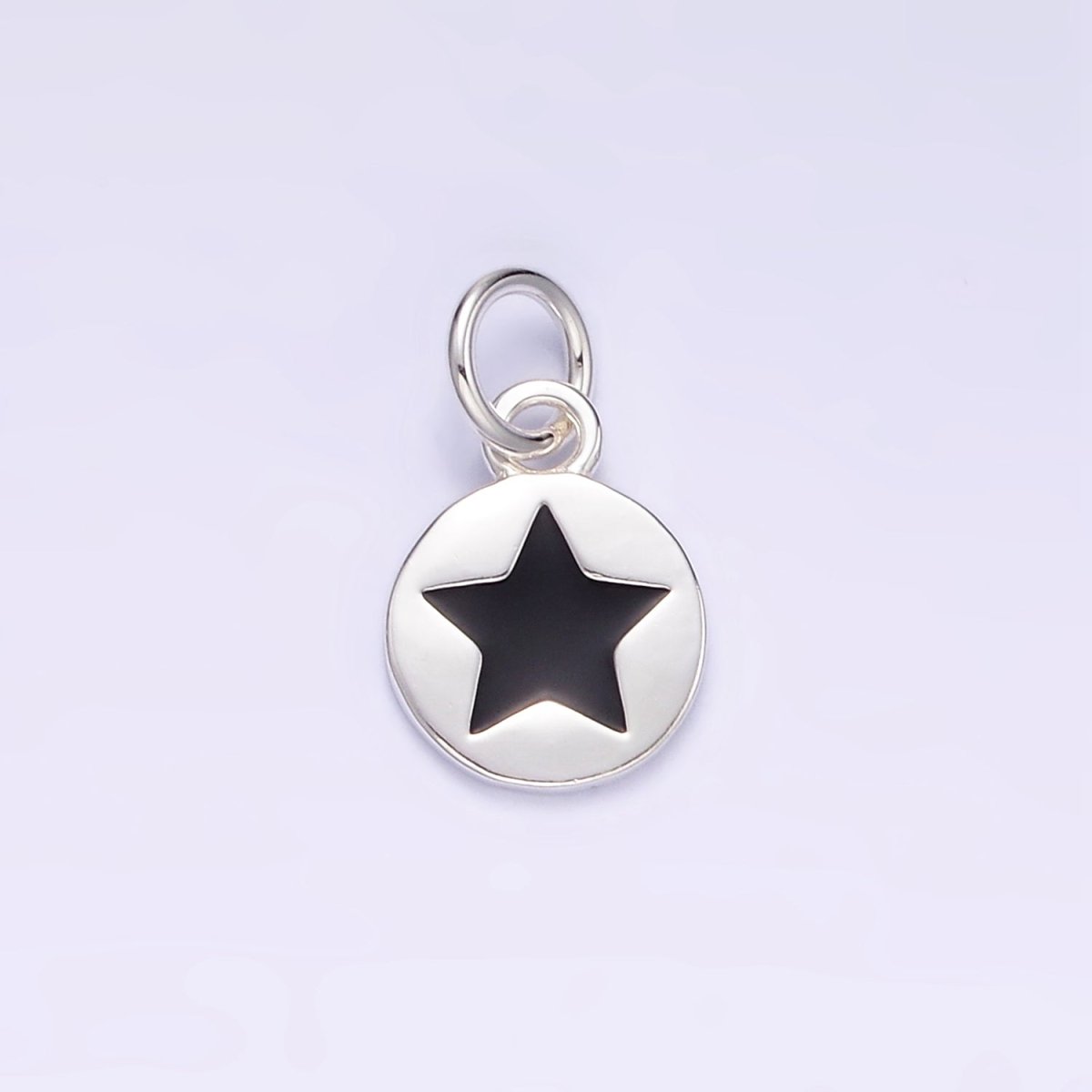 Sterling Silver S925 Black Celestial Star Round Mini Charm | SL-020