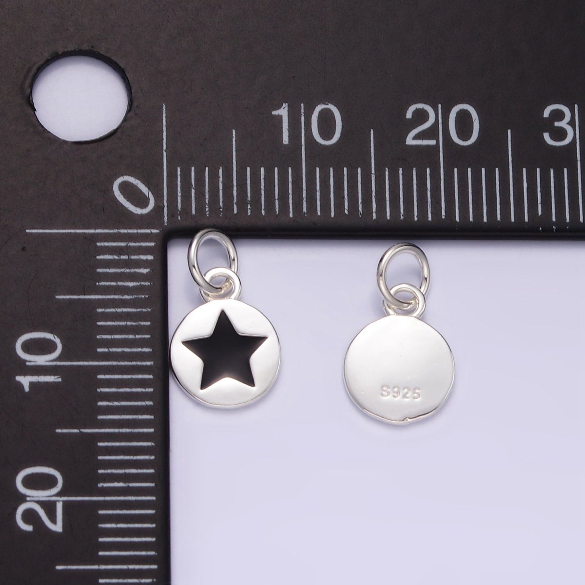 Sterling Silver S925 Black Celestial Star Round Mini Charm | SL-020