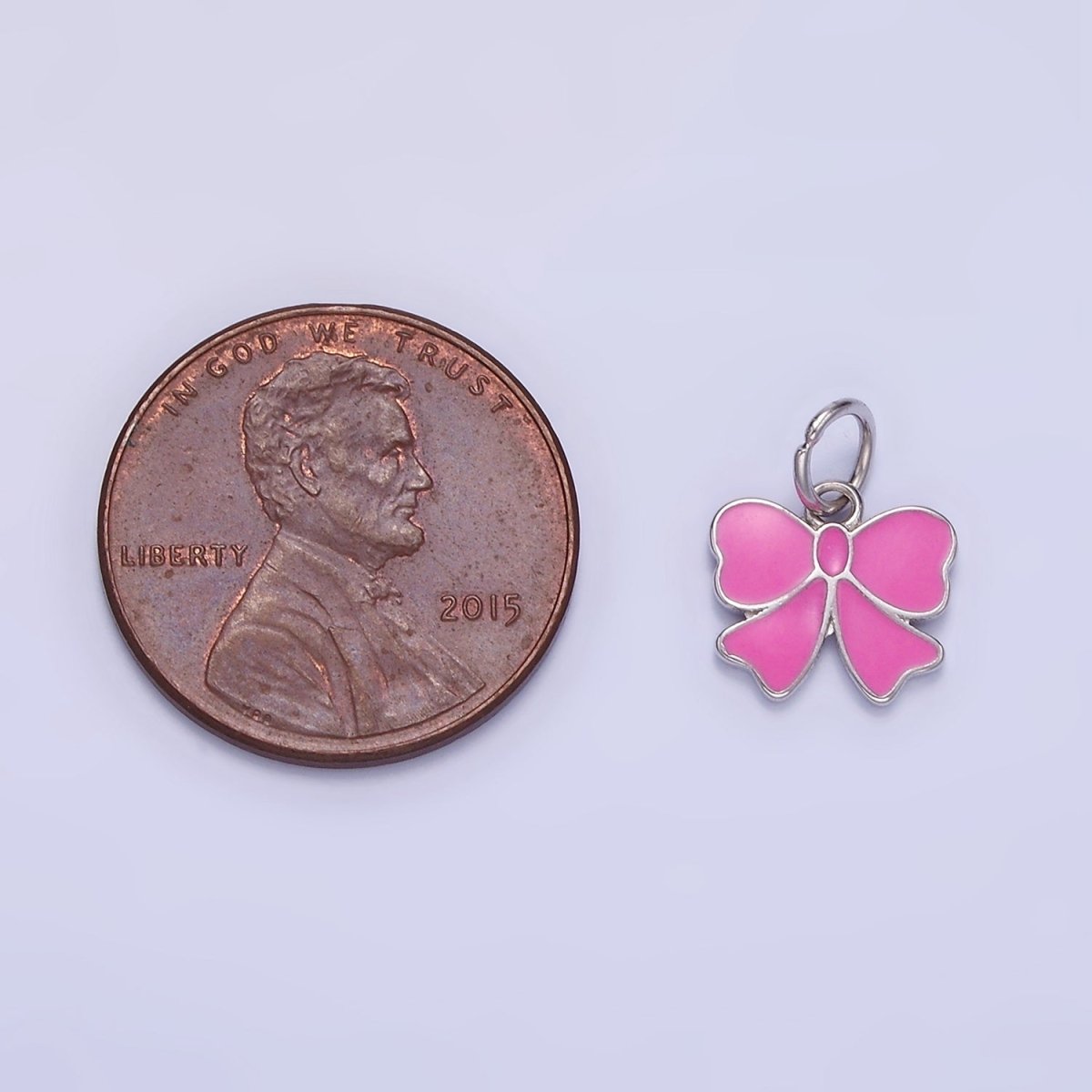 Sterling Silver S925 Pink Enamel Bow Ribbon Charm | SL-029