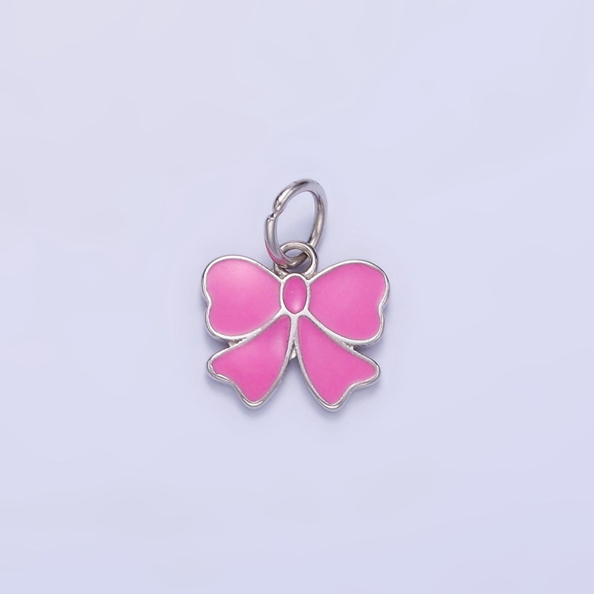 Sterling Silver S925 Pink Enamel Bow Ribbon Charm | SL-029