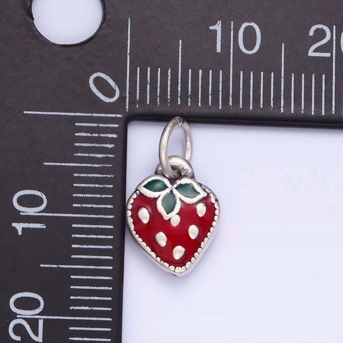 Sterling Silver S925 Red Strawberry Fruit Mini Charm | SL-496