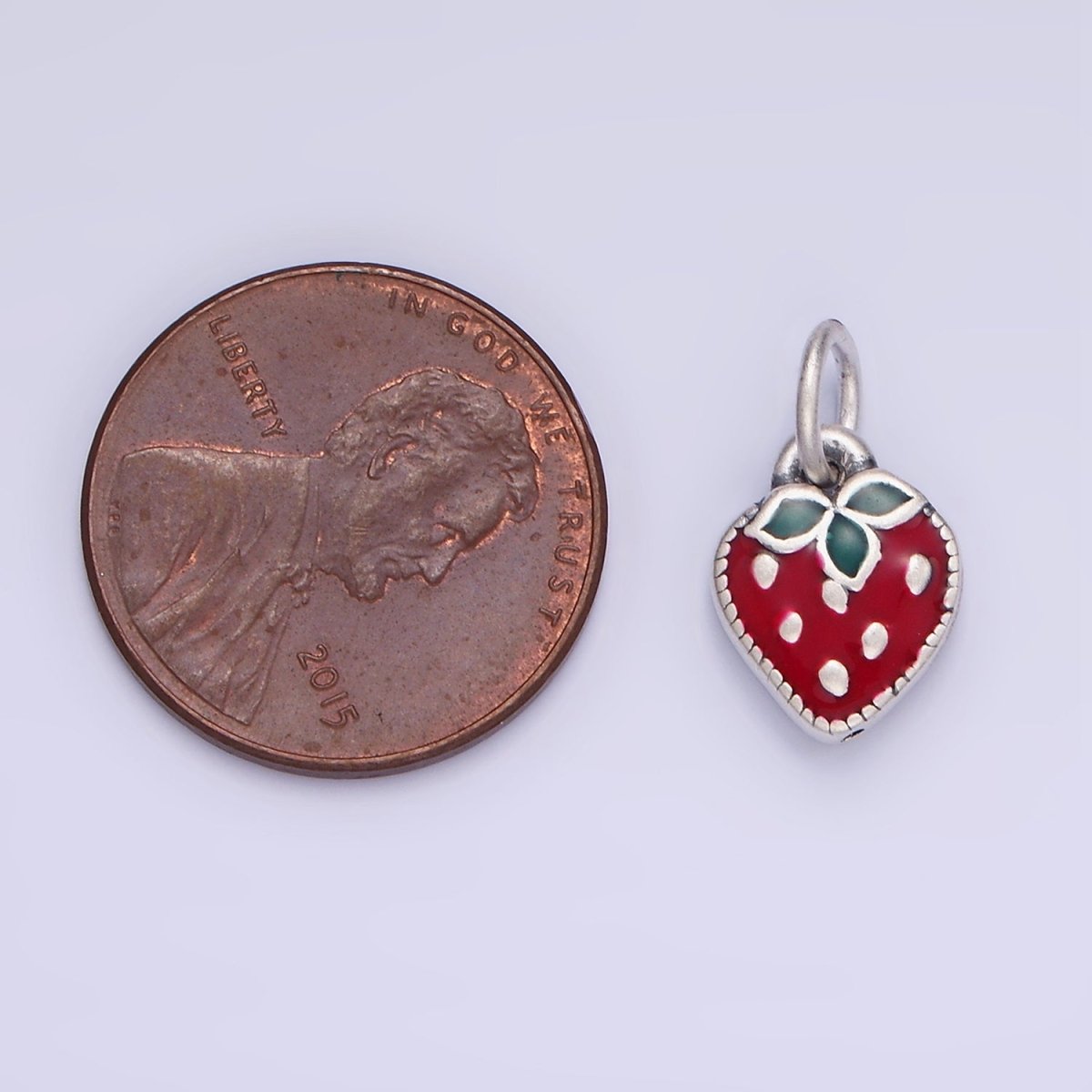 Sterling Silver S925 Red Strawberry Fruit Mini Charm | SL-496