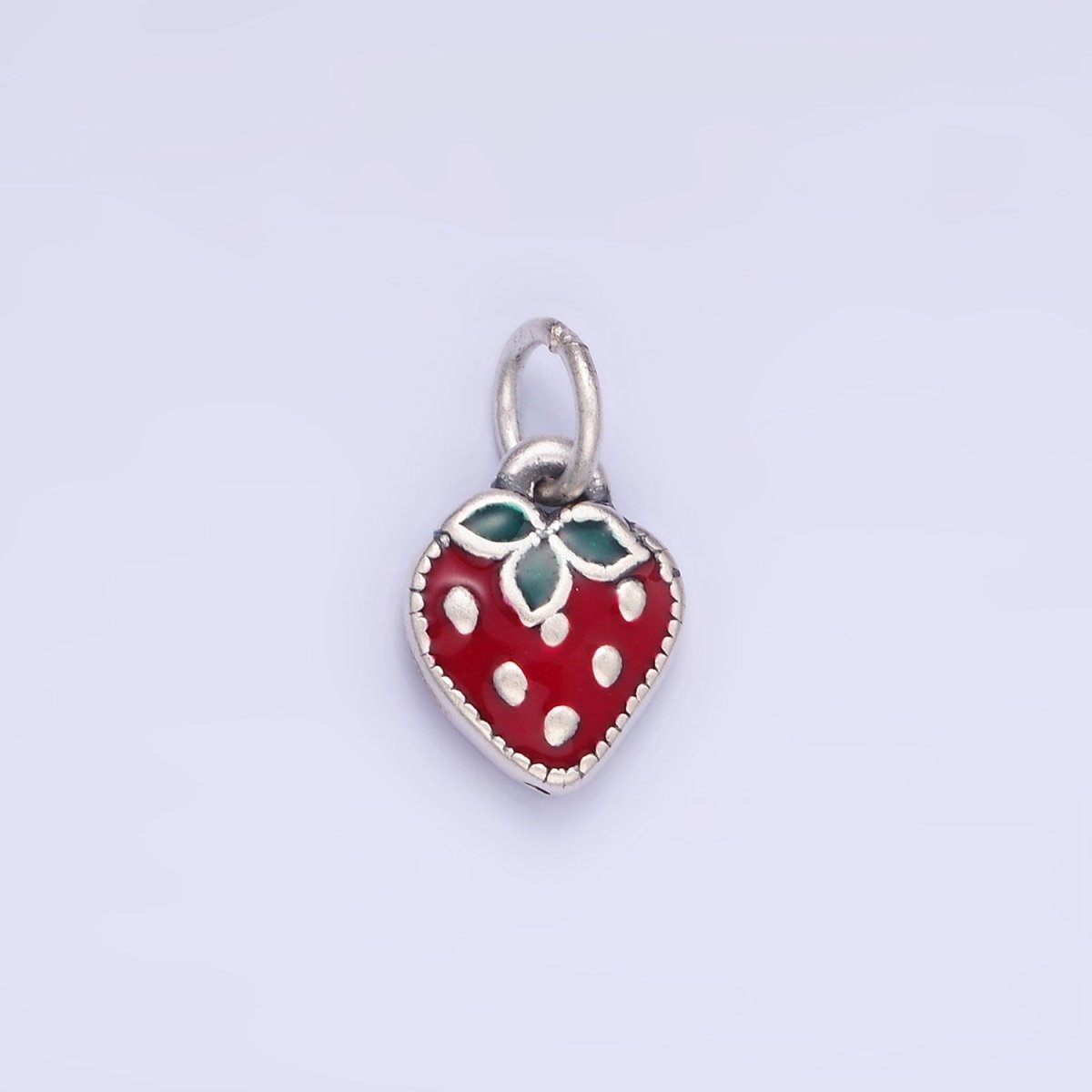 Sterling Silver S925 Red Strawberry Fruit Mini Charm | SL-496