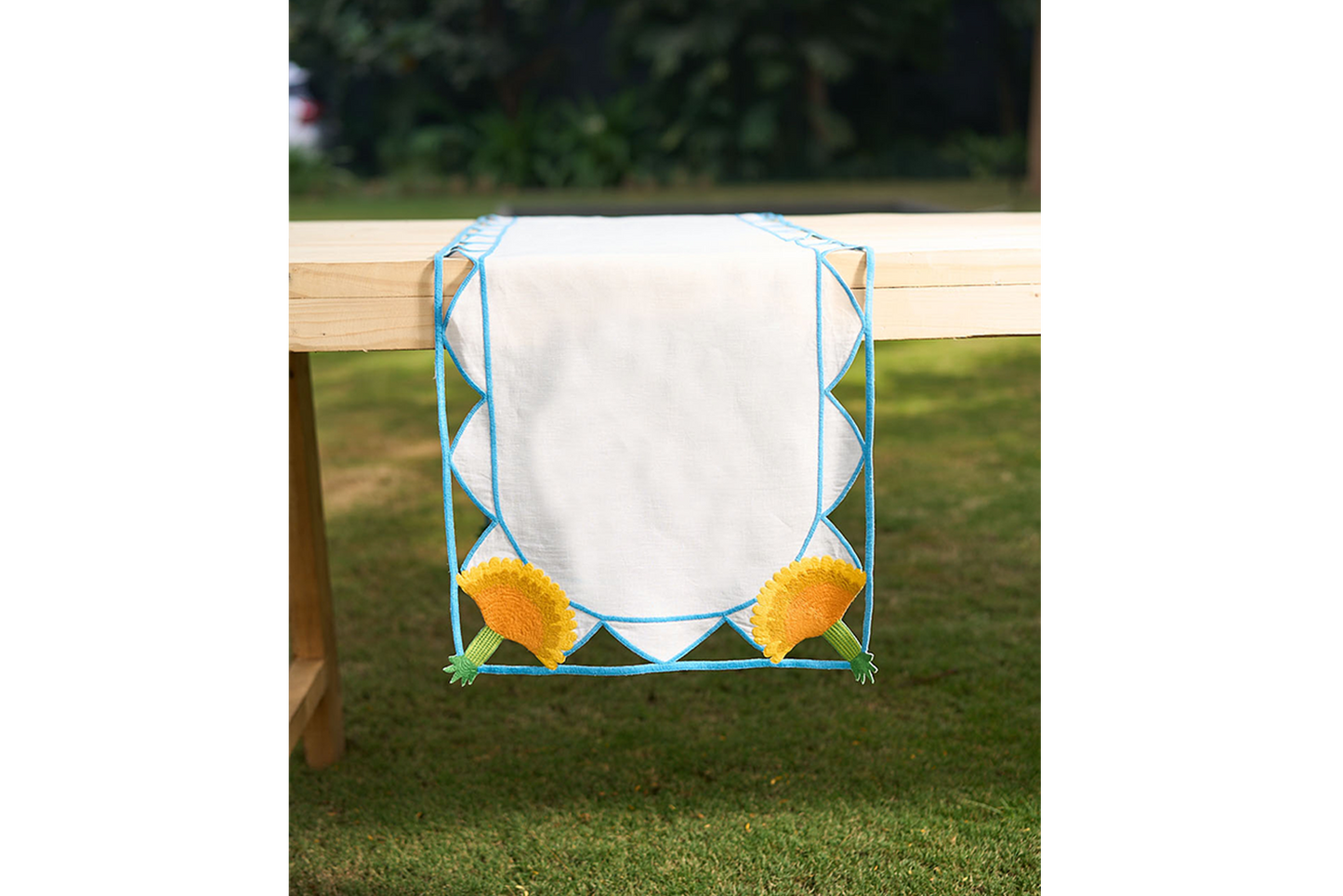 Hand Embroidered Heirloom Petals Table Runner 16.5" × 67"