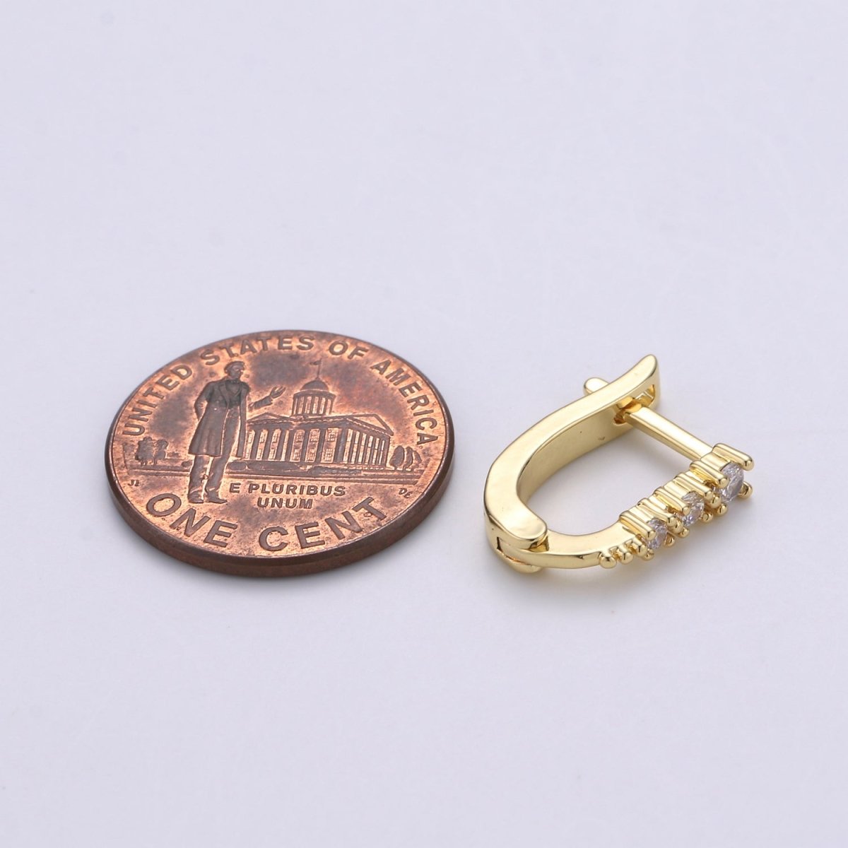 U Shape Lever Huggie Hoop Earrings in 14K Gold fIlled Sparkly CZ Stones, Minimalist Geometric Hoop Earrings Q-182