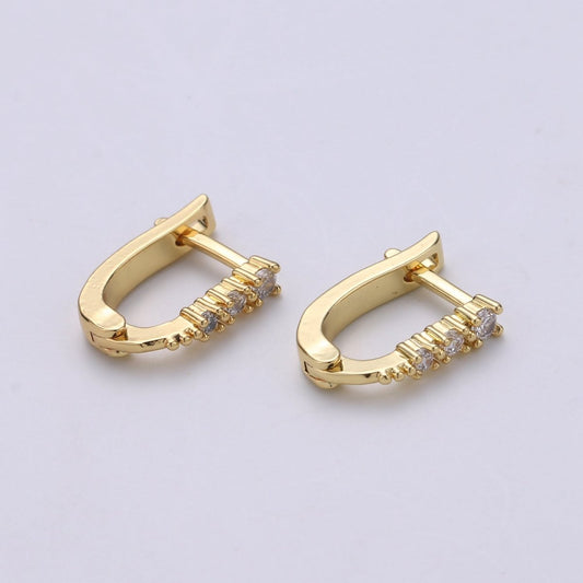 U Shape Lever Huggie Hoop Earrings in 14K Gold fIlled Sparkly CZ Stones, Minimalist Geometric Hoop Earrings Q-182