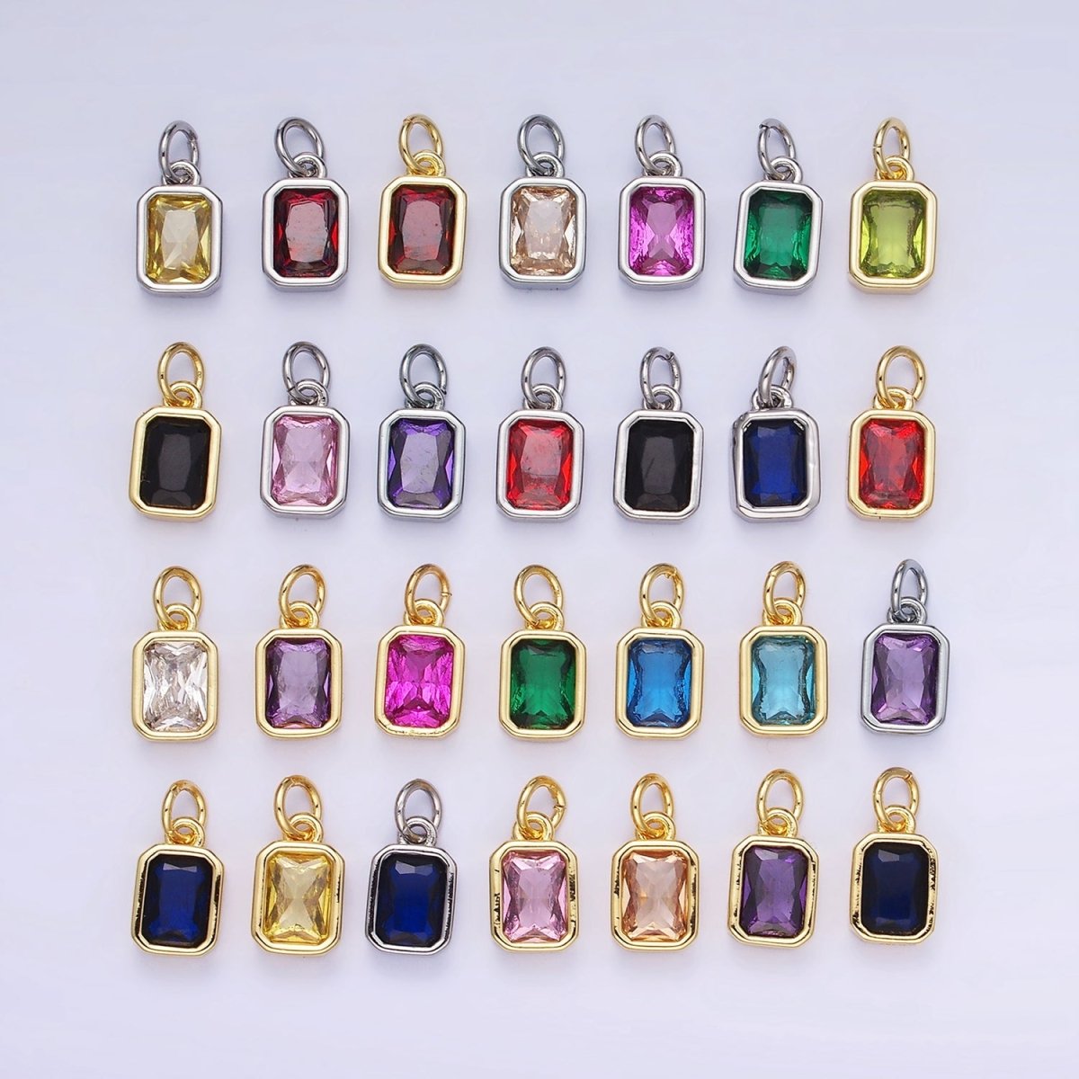 W14K Gold Filled Baguette Birthstone CZ Bezel Charm in Gold & Silver | W745 - W750