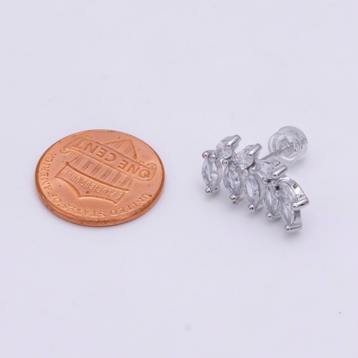 White Gold Filled 12mm Marquise CZ Leaf Stud Earrings | V088