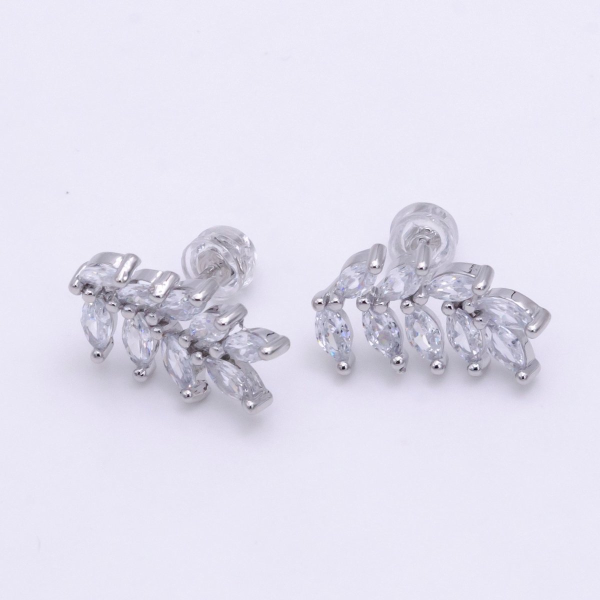 White Gold Filled 12mm Marquise CZ Leaf Stud Earrings | V088
