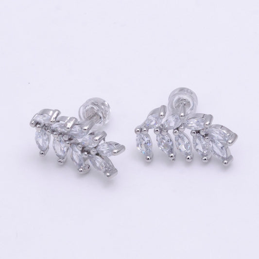 White Gold Filled 12mm Marquise CZ Leaf Stud Earrings | V088