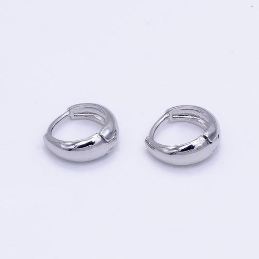 White Gold Filled 13mm Minimalist Dome Huggie Earrings | AB1180
