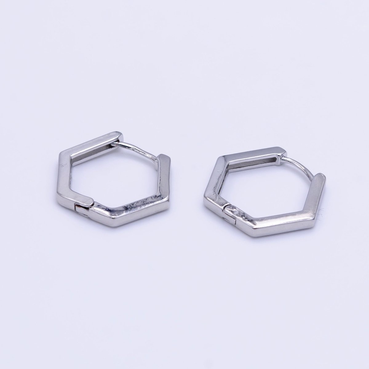 OS White Gold Filled 15mm Minimalist Hexagon Huggie Earrings | AB1183
