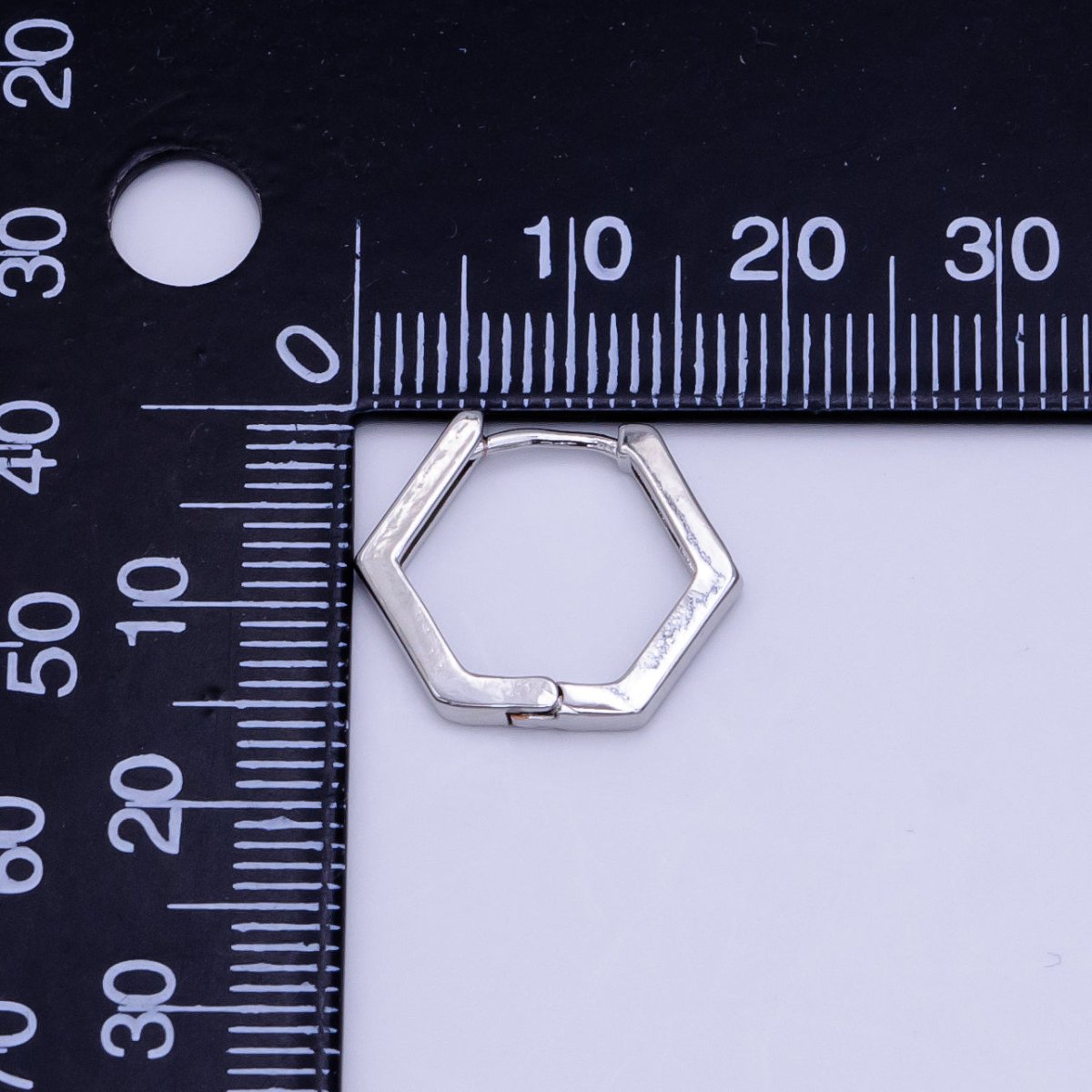 OS White Gold Filled 15mm Minimalist Hexagon Huggie Earrings | AB1183