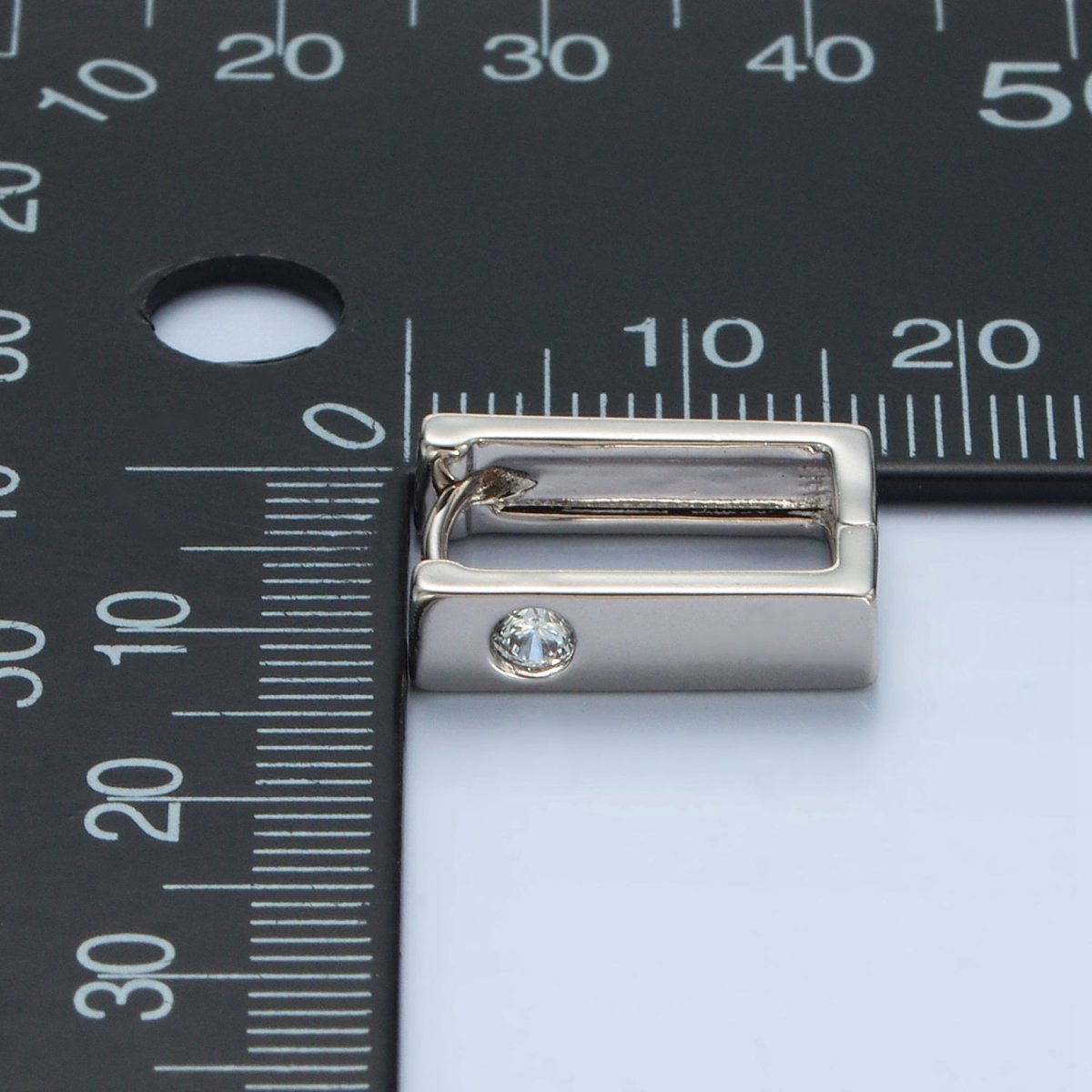 White Gold Filled 17mm Clear CZ Square Huggie Earrings | AD670