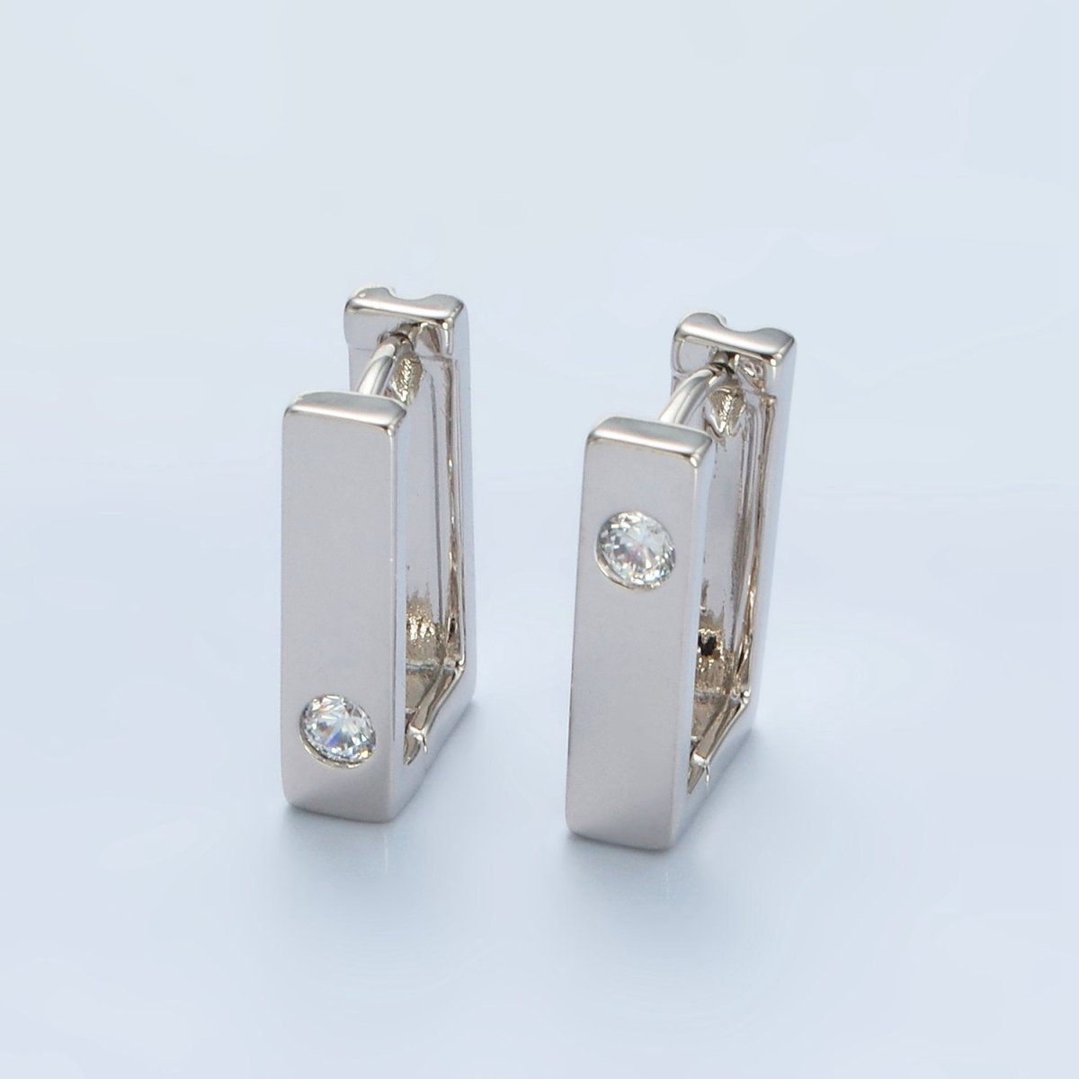 White Gold Filled 17mm Clear CZ Square Huggie Earrings | AD670