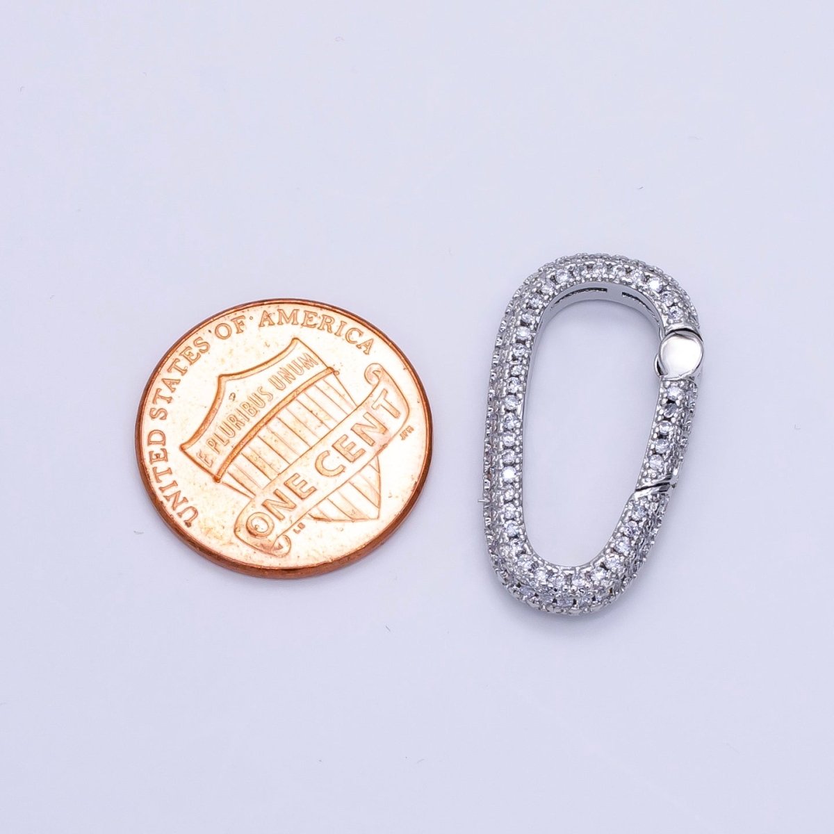 White Gold Filled 25mm Micro Paved CZ Oblong Push Spring Gate Findings | Z789