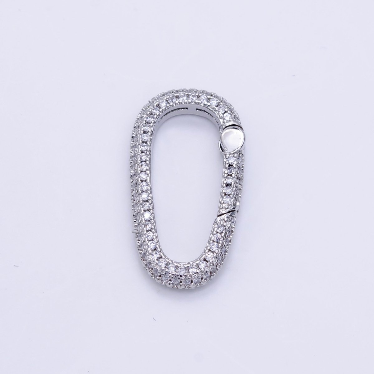 White Gold Filled 25mm Micro Paved CZ Oblong Push Spring Gate Findings | Z789