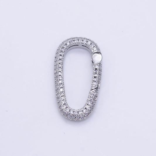White Gold Filled 25mm Micro Paved CZ Oblong Push Spring Gate Findings | Z789