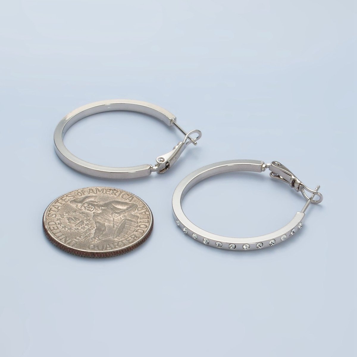 White Gold Filled 30mm CZ Dotted Hinge Hoop Earrings | AD668