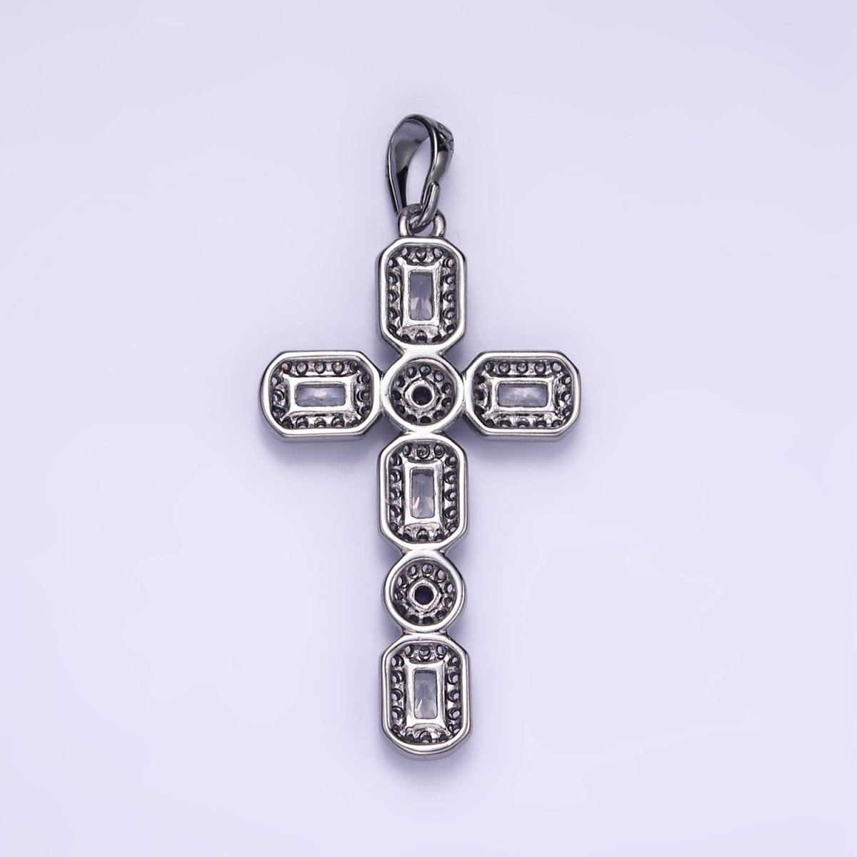 White Gold Filled 45mm Baguette Micro Paved CZ Religious Cross Pendant | I441