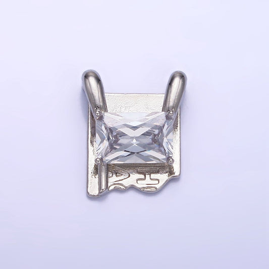 White Gold Filled Baguette Script Snapped Tag Connector | G378