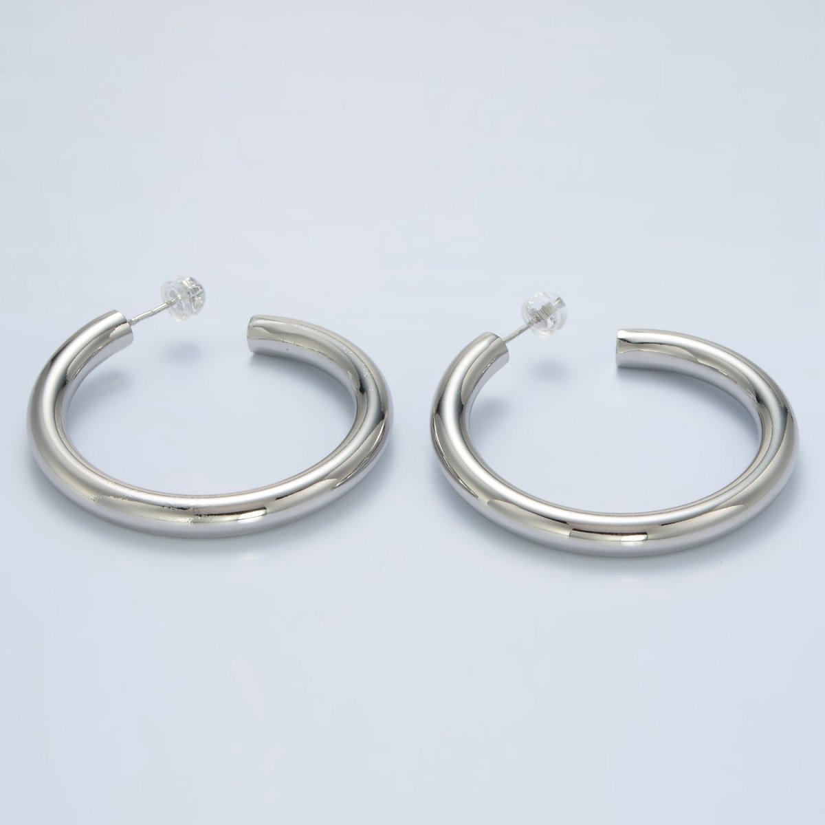 White Gold Filled 45mm Minimalist C-Shaped Hoop Earrings | AD639