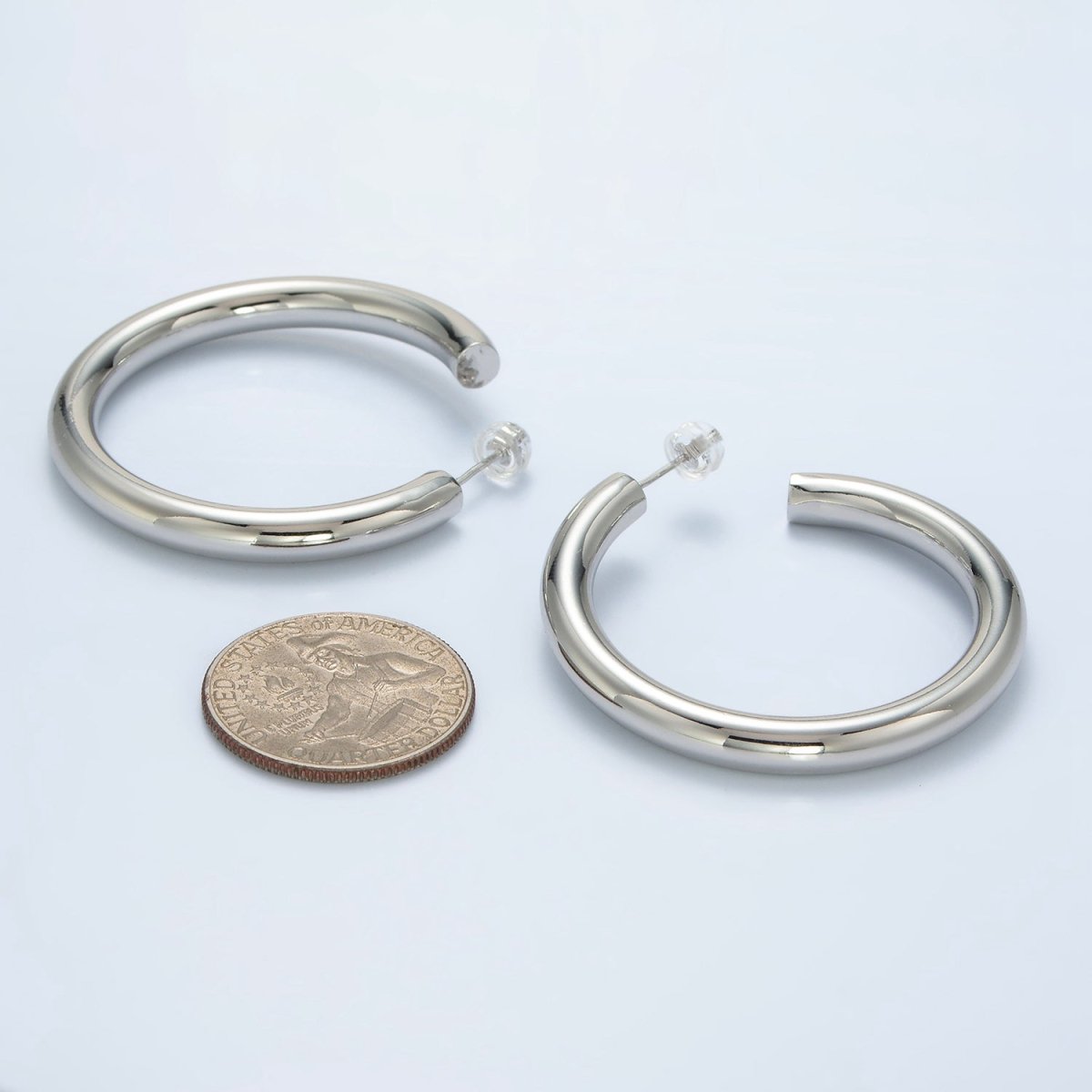 White Gold Filled 45mm Minimalist C-Shaped Hoop Earrings | AD639