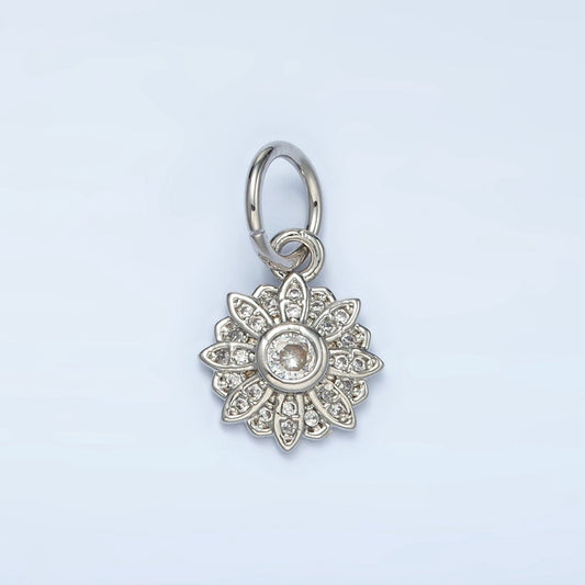White Gold Filled Clear CZ Blooming Flower Charm | AG861