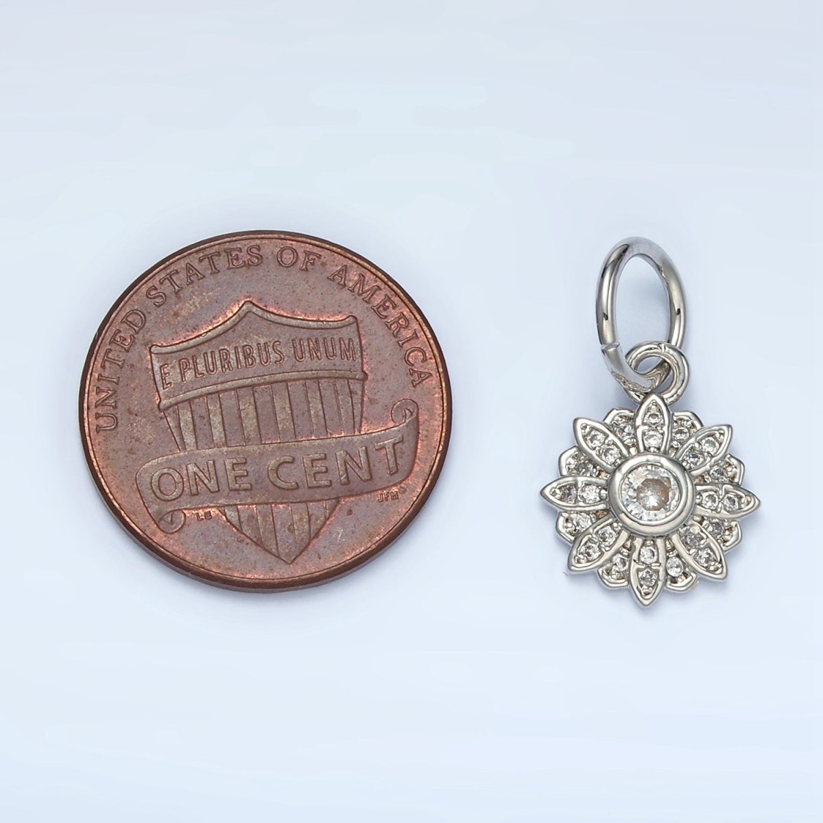 White Gold Filled Clear CZ Blooming Flower Charm | AG861