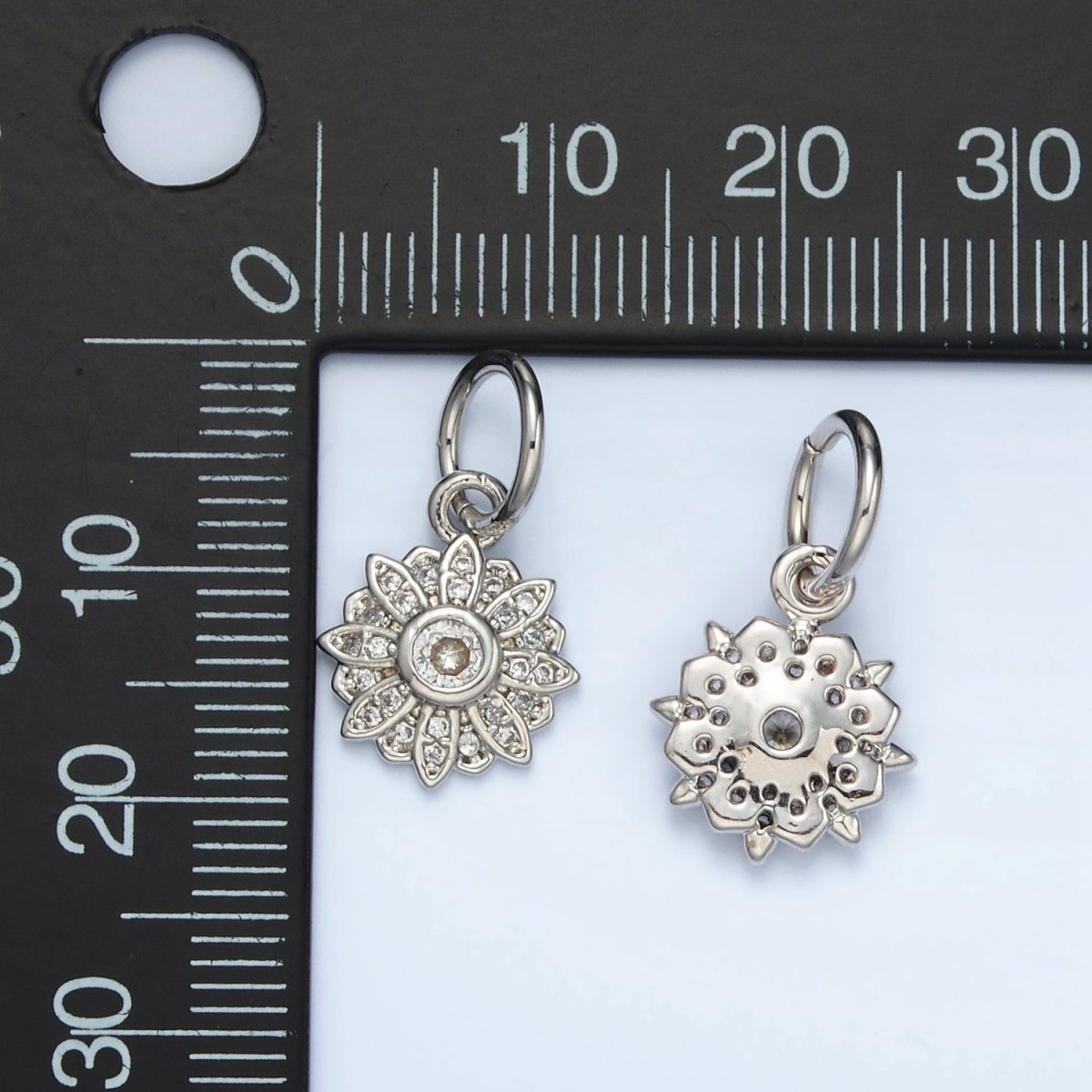 White Gold Filled Clear CZ Blooming Flower Charm | AG861