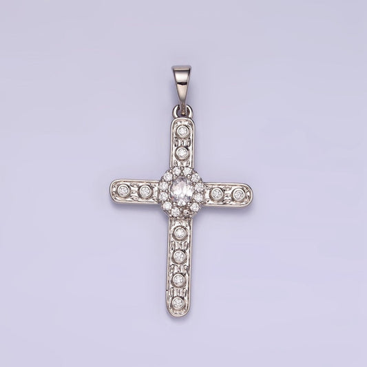 White Gold Filled Clear CZ Micro Paved Dotted Religous Cross Pendant | I364