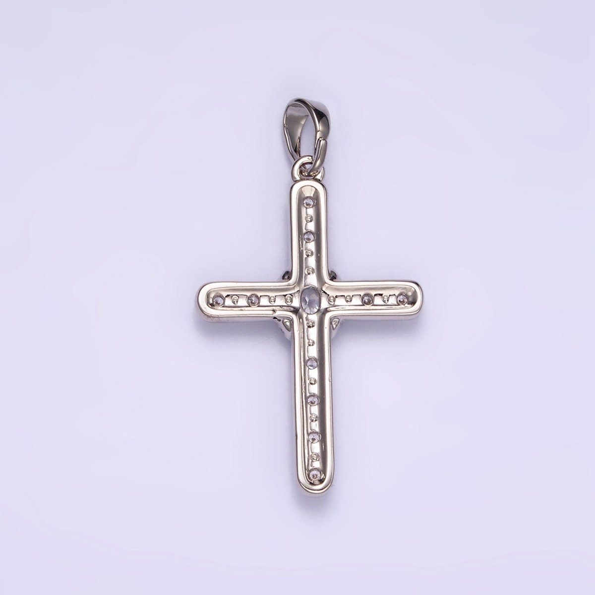 White Gold Filled Clear CZ Micro Paved Dotted Religous Cross Pendant | I364