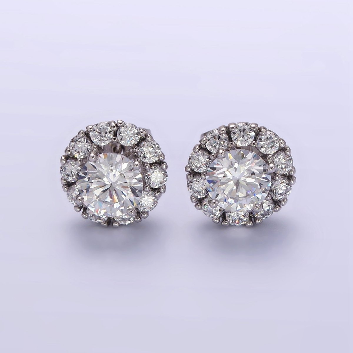 White Gold Filled Clear CZ Round Stud Earrings | Q165