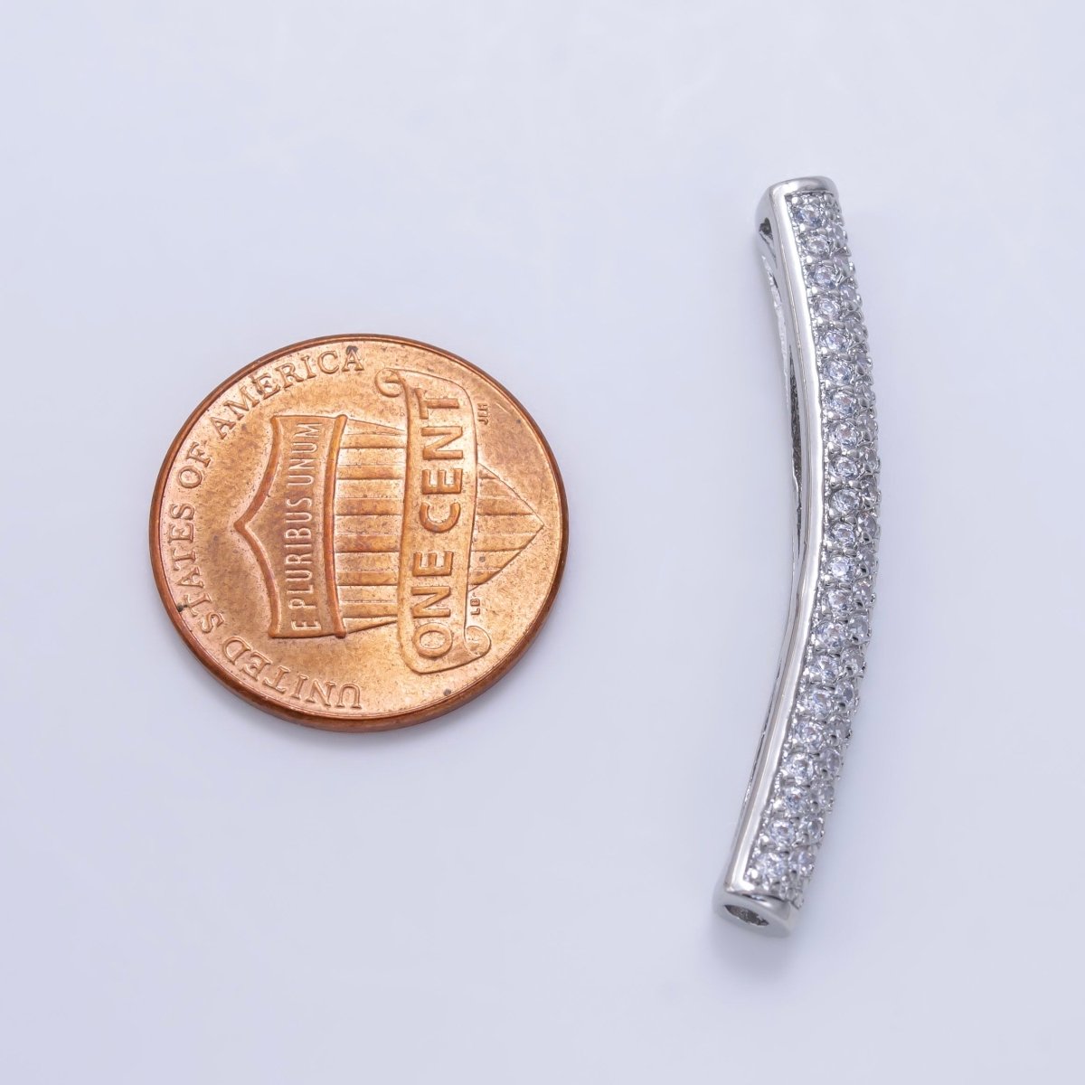 White Gold Filled Clear Micro Paved CZ Tube Bead | B633
