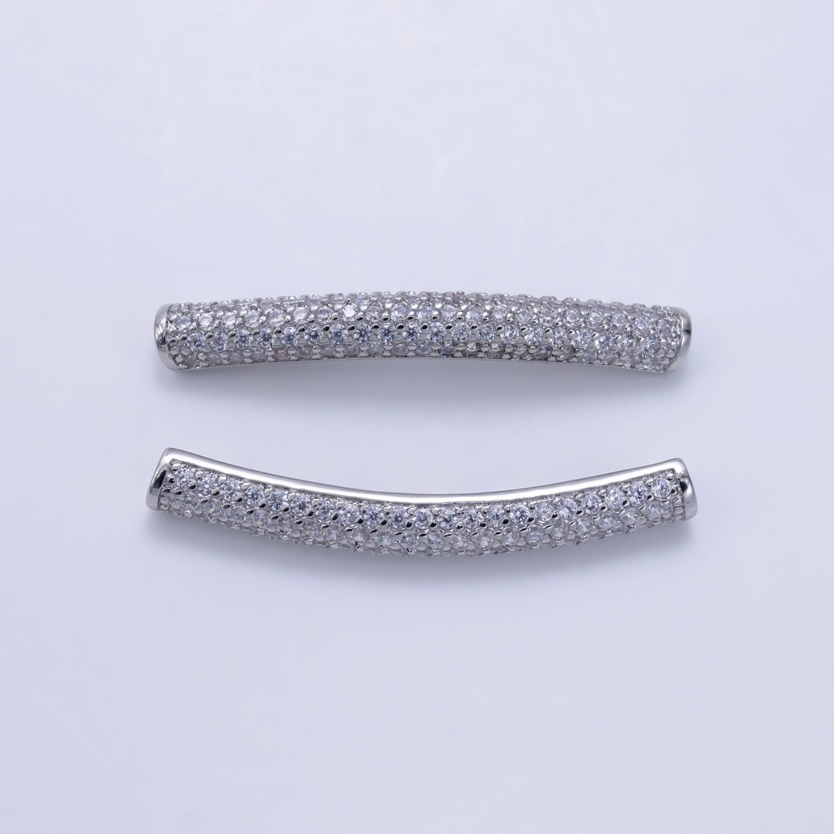 White Gold Filled Clear Micro Paved CZ Tube Bead | B633