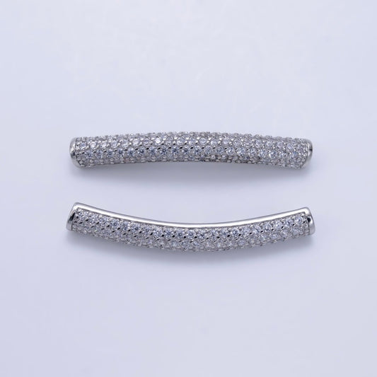 White Gold Filled Clear Micro Paved CZ Tube Bead | B633