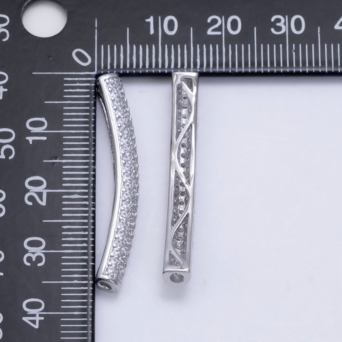 White Gold Filled Clear Micro Paved CZ Tube Bead | B633