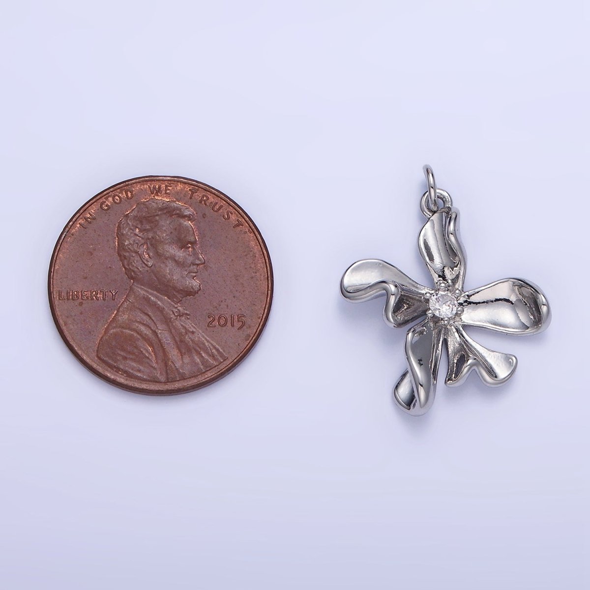 White Gold Filled CZ Foil Flower Charm | C225
