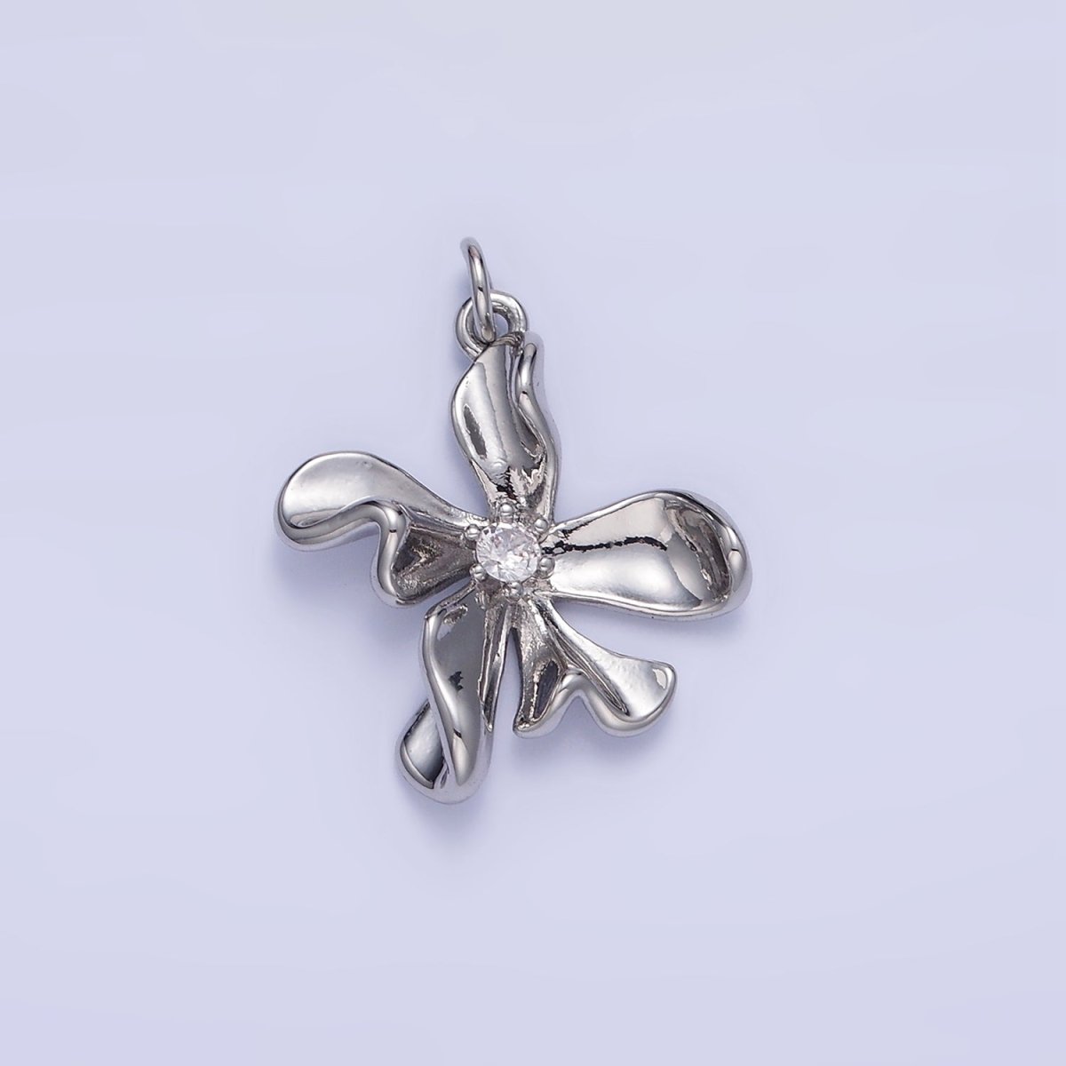 White Gold Filled CZ Foil Flower Charm | C225