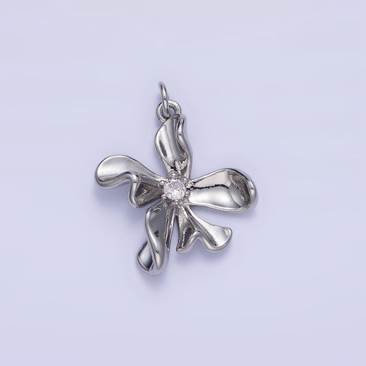 White Gold Filled CZ Foil Flower Charm | C225