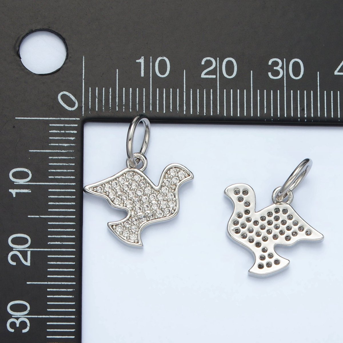 White Gold Filled Dove Bird Micro Paved CZ Silhouette Charm | AG860