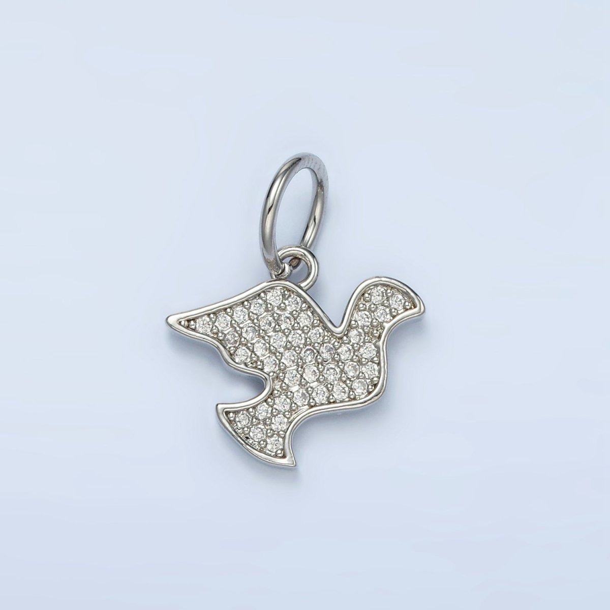 White Gold Filled Dove Bird Micro Paved CZ Silhouette Charm | AG860
